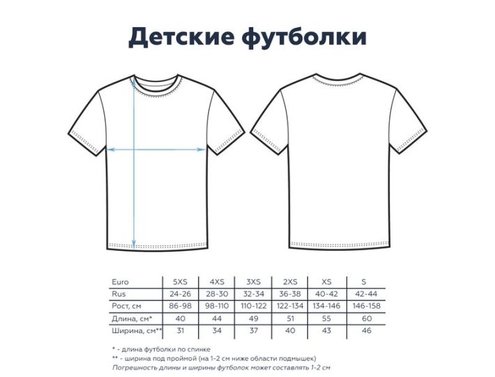 Размеры детских маек