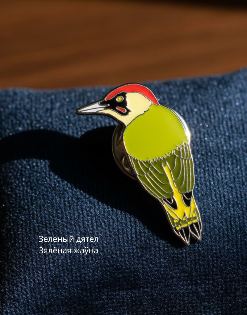 Зеленый дятел Значок с зеленым дятлом